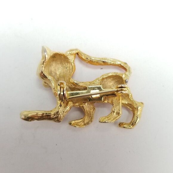 Vintage Enamel Tiger Brooch, Crouching Orange Black Stripe Animal Cat Lapel Pin - Picture 4 of 6